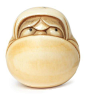 An amusing ivory netsuke of Daruma By Ohara Mitsuhiro (1810-1875) Osaka, 19th century;  sold 37,378 USD;  10/05/17.