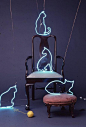 Neon Cats Sculpture by artist Pacifico Palumbo: