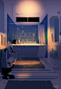 #王国分享# 来自美国的插画师Pascal Campion，轻松随意的画风，画面大多描绘生活中的小场景。很喜欢在浴室那几张，卸下白天的疲惫，此刻就跟自己愉快地相处~更多作者介绍O网页链接