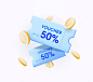 Vector voucher card cash back template design with coupon code promotion. price offers sale