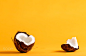 由Michiko Tierney在500px的黄色背景上的新鲜的椰子