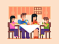 Family Dinner lifestyle kids friendship character parents friends people illustration flat vector family dinner