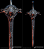 Skull Sword, Anas Asghar : my sword 3d concept design. i used 3dsmax for modeling & design the concept, in zbrush i sculpted the details on skull & the sword, vray for materials & render, photoshop for final view