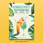 Elegant poster with summer party watercolor leaves Free Vector