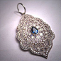 Vintage Sapphire Filigree Pendant Art Deco Style Silver: 