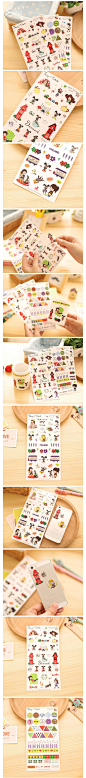 韩国创意小姑娘与小狗PVC透明日记表情儿童幼儿贴纸 卡通3张入-tmall.com天猫