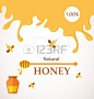 Natural honey; Honey streams, jar and bees isolated on white   illustration