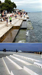 The musical Sea Organ (morske orgulje) is located on the shores of Zadar, Croatia, and is the world's first musical pipe organs that is played by the sea. Simple and elegant steps, carved in white stone, were built on the quayside. Underneath, there are 3