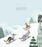 狗狗 情侣 雪橇 雪地滑雪 圣诞插图插画设计PSD ti195a11302