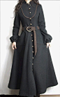 Coats Pagan Wicca Witch:  Black Wool Coat with Belt.