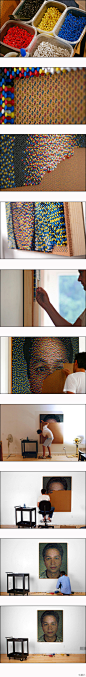 2009年，美國一位叫埃里克的繪圖員，用22765枚彩色圖釘拼出了一個自己的頭像。（創意無所不在，只要你有心）