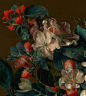 17世纪荷兰花绘大师Jan van Huysum油画作品的细节。 ​​​​