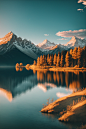 自然山水静谧湖泊风景摄影图