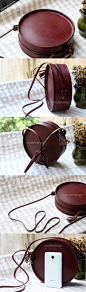 Handmade Leather bag round for women leather shoulder bag crossbody