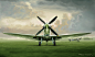 grass, clouds, figure, fighter, the airfield, Spitfire, RAF, Supermarine, Romain Hugault