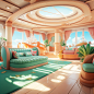 3d background in the style of cocomelon world of yachts, on a luxury yacht--ar 3:4