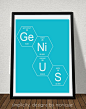 GeNiUS Chemistry Art 8x10 Digital Print featuring chemical element information from the periodic table, each framed by hexagons.: 