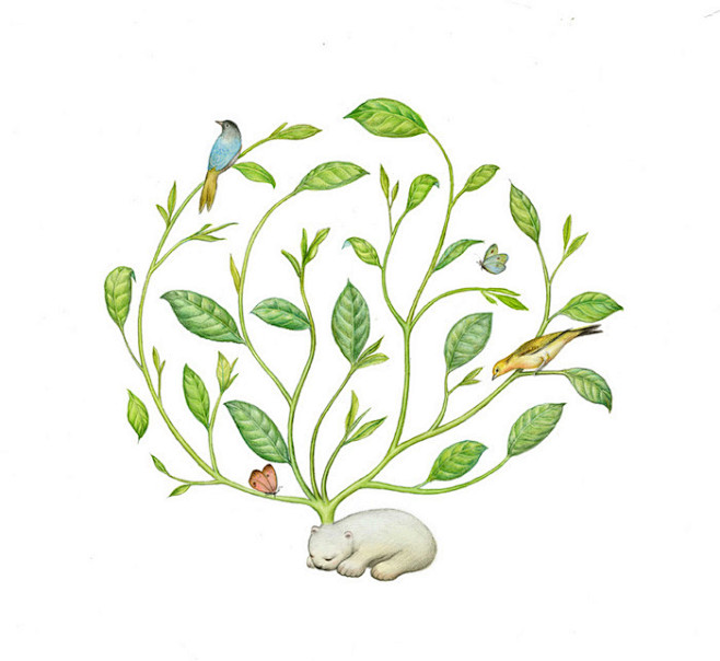 为一款植物面膜画的插图，沉睡的小动物~-...