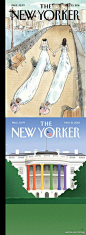 令狐磊的杂志发现室：在同性恋婚姻的态度上，#纽约客#一直当仁不让，早在去年2011年的7月，在纽约州可以准许同性恋者婚姻登记的时候，就立即做了一个两新娘共同走过布鲁克林桥的暧昧封面。这次直接把彩虹涂上白宫，也只是借了在任总统奥巴马的一个声明，便立即表态。