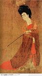 中国国画之人物-执长捧的唐朝美女