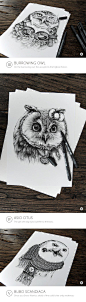 插画家WEI GENGOWL 猫头鹰黑白#插画#★爱画画- www.icyclub.com