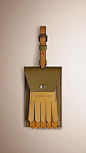 Olive green Leather Luggage Tag.: