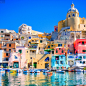 Stunning colors in the "La Corricella" harbour, Procida Island, Naples, Italy