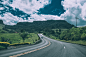 road, mountains, clouds