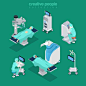 Isometric robotic robot-assisted surgery medical hospital modern equipment doctor operator. Innovative medicine concept. Flat 3d isometry style web site vector illustration. Creative people collection