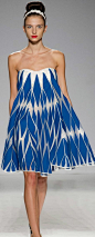 Blue geometry strapless dress | Paola Frani at MFW Spring 2014