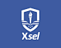 Xsel学院logo 学院 学校 教育 盾牌 火炬 书本 蓝色