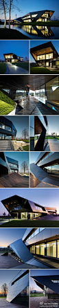 【意大利建筑师内格雷办公楼建筑设计 】 officina vidre negre 神秘又庄重的黑色玻璃作为外立面，并设有PV太阳能光伏，整体结构是棱形的分割形式。