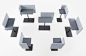 模块化办公桌椅Brackets-lite，具有可以灵活组合的特点。它包括七张小桌子，每张都是统一的100cm高，并配有140cm高的靠背，桌子两侧带有直角形状的围角，让你有一个相对独立安静的工作空间也保护了隐私。不同Brackets-lite系列的桌子能够灵活组合出不同形状的办公组合，适合不同大小空间的要求。