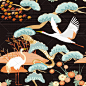 日式日本和风仙鹤松树鲤鱼波纹传统花样图案印花矢量AI源文件素材-淘宝网