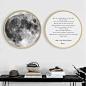 月球英文诗现代简约圆形实木画框装饰挂画客厅沙发背景墙壁画卧室-淘宝网