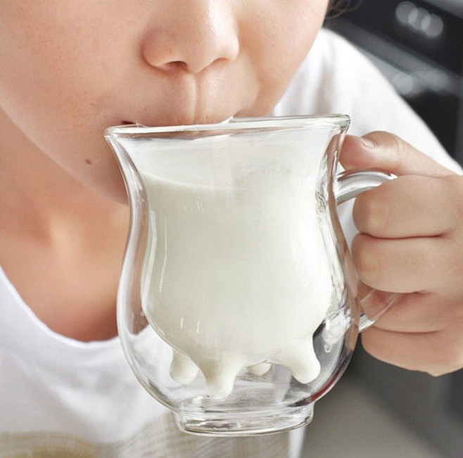 特价！ 创意早餐牛奶杯趣味透明双层玻璃杯...