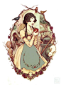 手绘。白雪公主。苹果。童话。插画。