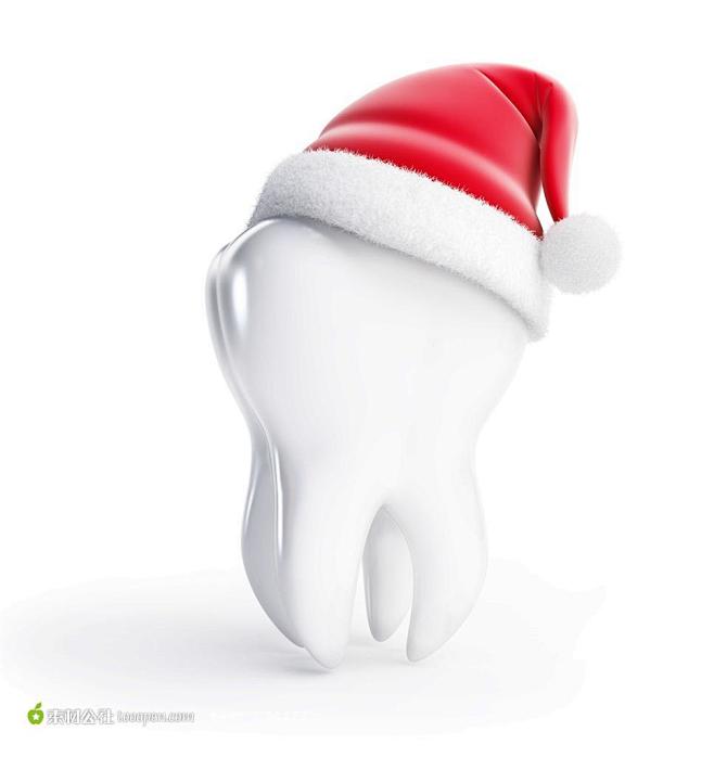 戴着圣诞帽的牙齿可爱形象高清摄影图片设计...