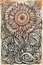 zen tangles/doodles : Awesome Ink drawing of Botanical Sunflower