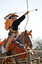 Yabusame is a type of mounted archery in traditional Japanese archery. An archer on a running horse shoots three special "turnip-headed" arrows successively at three wooden targets. This style of archery has its origins at  beginning of Kamakura