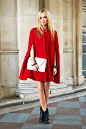 A fire-red cape feels bold and bolder, right? #streetstyle