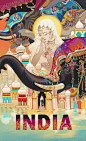 Travel poster 印度-Kuri_插画,原创,海报,illustration,板绘_涂鸦王国插画