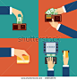 Vector set of hands - to withdraw money from an ATM - stock vector