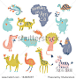 Cute african animals: iguana, turtle, elephant, tiger, hippopotamus, crocodile, rhinoceros, lion, gorilla, camel, ostrich, giraffe, zebra in vector. Cartoon animals in bright colors. Childish set-动物/野生生物-海洛创意（HelloRF） - 站酷旗下品牌 - Shutterstock中国独家合作伙伴