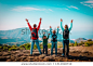 happy mom and dad with kids travel in mountains, happy family enjoy hiking