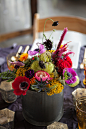 Textural, colorful floral centerpiece | Morgan Miller Photography | see more on: http://burnettsboards.com/2016/01/indian-summer-wedding-inspiration/