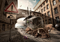 Fullspeed! : This is one of my personel projects. The background scene is photopraphed in Berlin, Germany, the submarine, sand and traffic signs are modelled and rendered with Cinema 4D. 