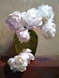 Dennis Perrin  White Peonies in Ballerina Vase  oil on linen