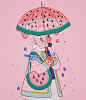 西瓜还没吃够，听说夏天就结束了？
作者ins：meyoco
插画超话  #灵感的诞生# ​​​​