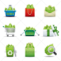 ECO图标——叶储蓄季节性图标ECO Icon -- Leaf Saving - Seasonal Icons袋、购物车、概念、绿色图标,叶、购买、回收,购物,象征,垃圾,矢量 bag, cart, concept, green, icon, leaf, purchase, recycle, shopping, symbol, trash, vector